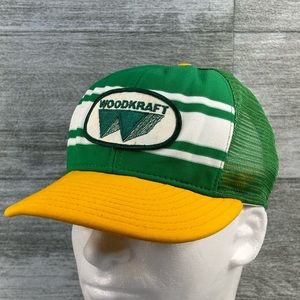 VTG Woodcraft Patch AJD Superstripe Mesh Adjustable Snapback Trucker Hat USA